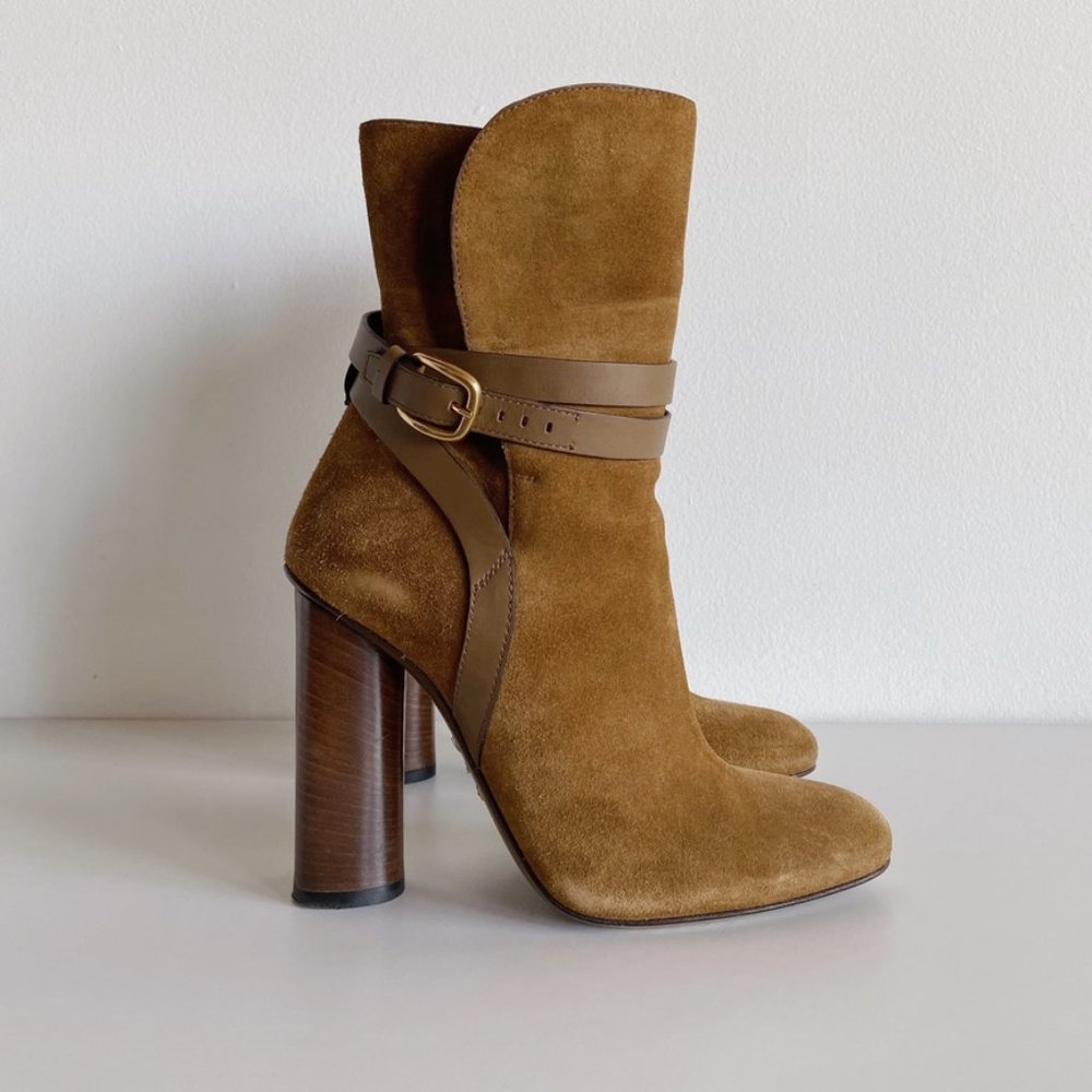 Gucci Brown Abigail Suede Belted Ankle 381259 Boot